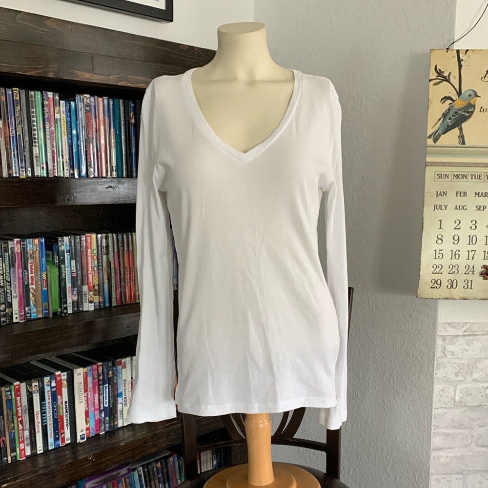 J. Crew White Perfect Fit Long Sleeve Top Sz XL